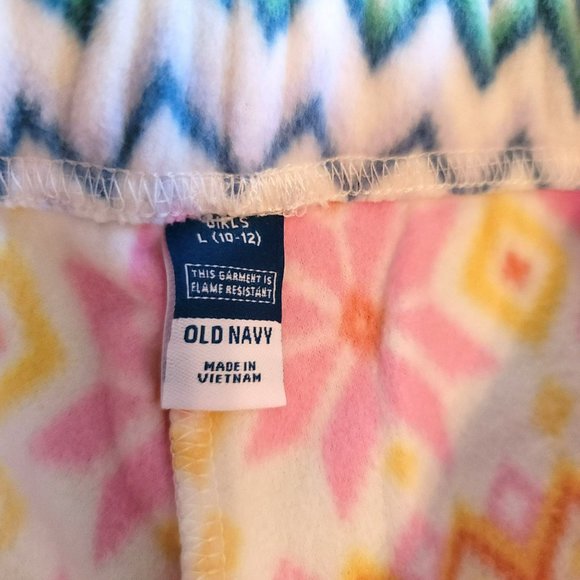 Old Navy Pants Girls Pink and White Fleece Fair Isle Jogger Size M JJ2180 - Picture 4 of 5